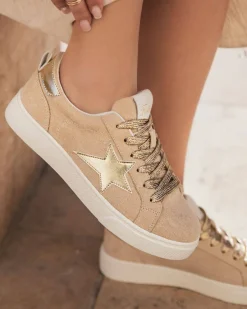 Fashion Casual Mode Basket femme étoile à lacets - Léa Beige