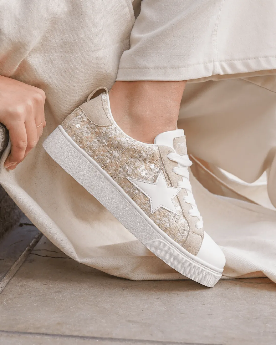 Hot Casual Mode Basket femme étoile à lacets - Alicia Beige