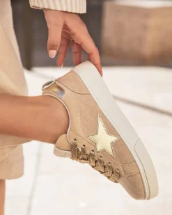 Fashion Casual Mode Basket femme étoile à lacets - Léa Beige