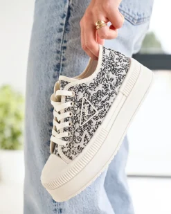 Outlet Casual Mode Basket femme toile he à lacets - Golda Blanc