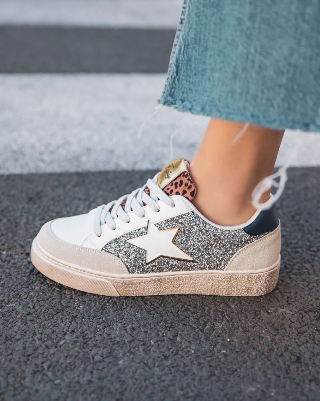 Fashion Casual Mode Basket femme étoile e à lacets - Sofia Bleu