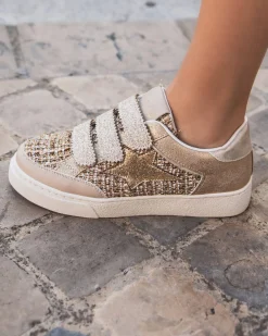 Hot Casual Mode Basket femme étoile dée à scratch et paillettes - Lucy Or