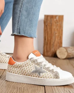 Discount Casual Mode Basket femme étoile dée à lacets - Calista Or