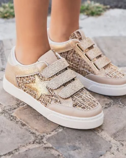 Hot Casual Mode Basket femme étoile dée à scratch et paillettes - Lucy Or