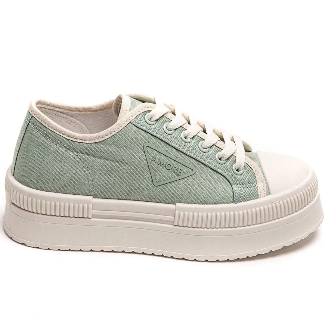 Online Casual Mode Basket femme toile à lacets - Golda Kaki