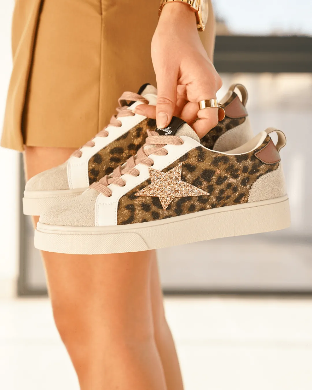 New Casual Mode Basket femme étoile léopard à lacets - Judith Leopard