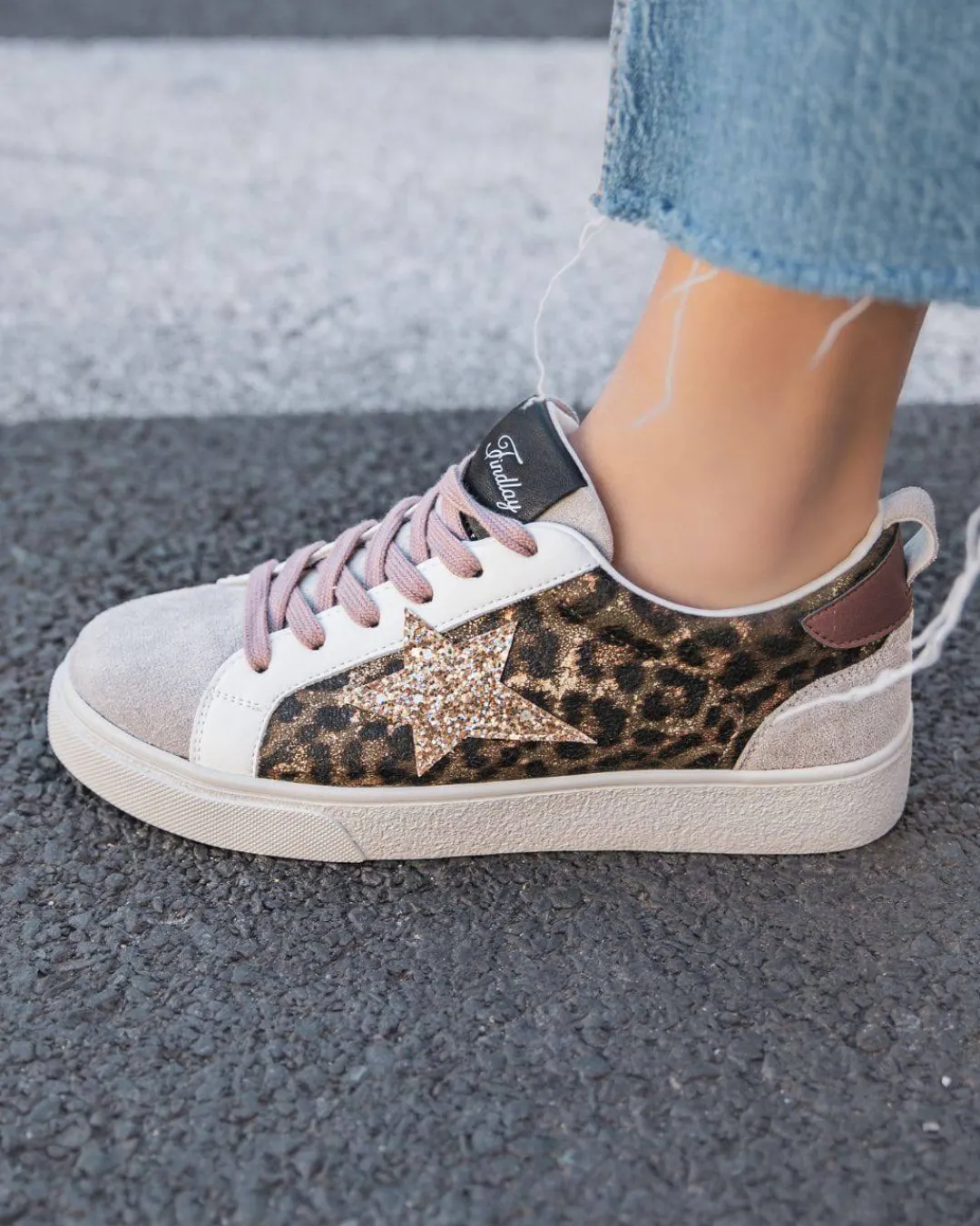 New Casual Mode Basket femme étoile léopard à lacets - Judith Leopard
