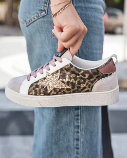 New Casual Mode Basket femme étoile léopard à lacets - Judith Leopard