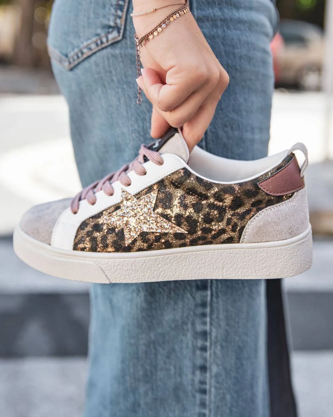 New Casual Mode Basket femme étoile léopard à lacets - Judith Leopard