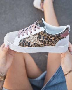 New Casual Mode Basket femme étoile léopard à lacets - Judith Leopard
