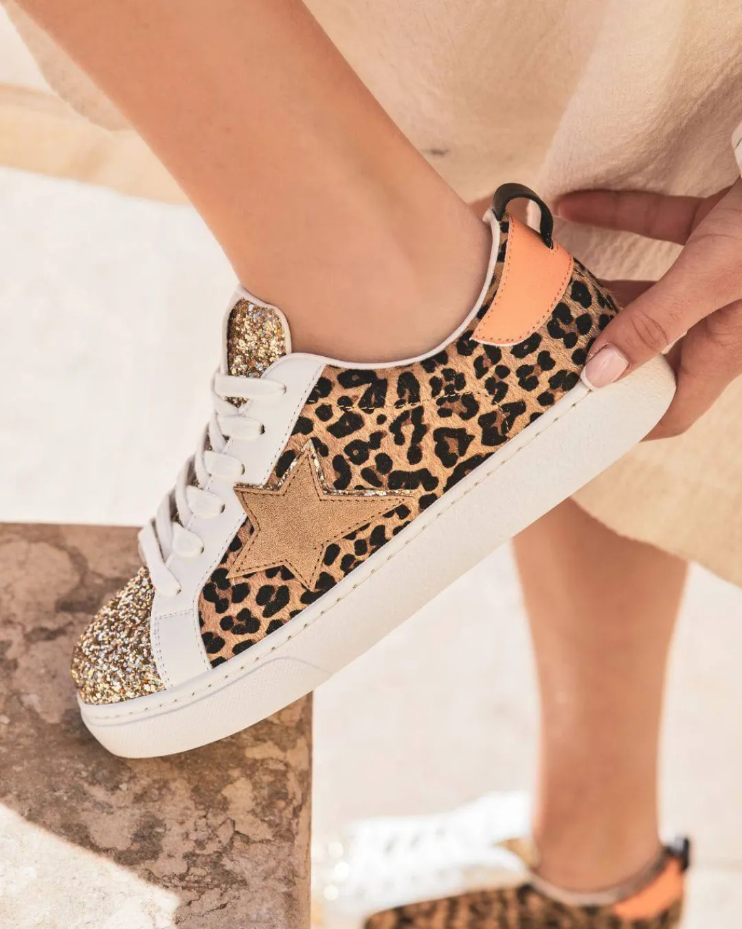 Clearance Casual Mode Basket femme étoile motif léopard à lacets - Juliette Leopard