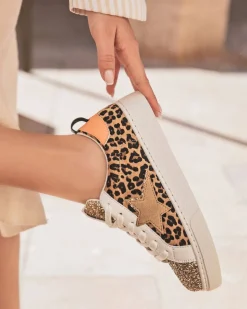 Clearance Casual Mode Basket femme étoile motif léopard à lacets - Juliette Leopard