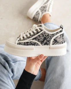 New Casual Mode Basket femme toile e à lacets - Imala Noir