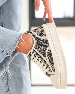 New Casual Mode Basket femme toile e à lacets - Imala Noir
