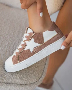 Outlet Casual Mode Basket femme étoile rose à lacets - Sarah Nude