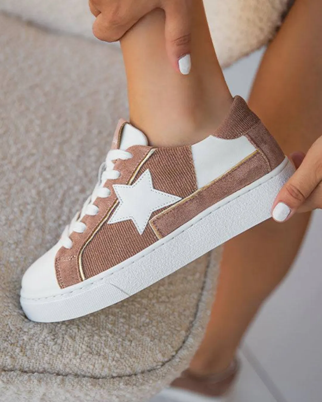 Outlet Casual Mode Basket femme étoile rose à lacets - Sarah Nude