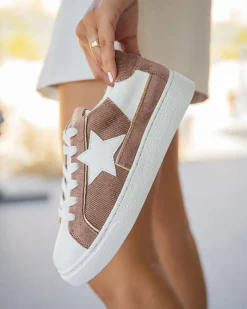 Outlet Casual Mode Basket femme étoile rose à lacets - Sarah Nude
