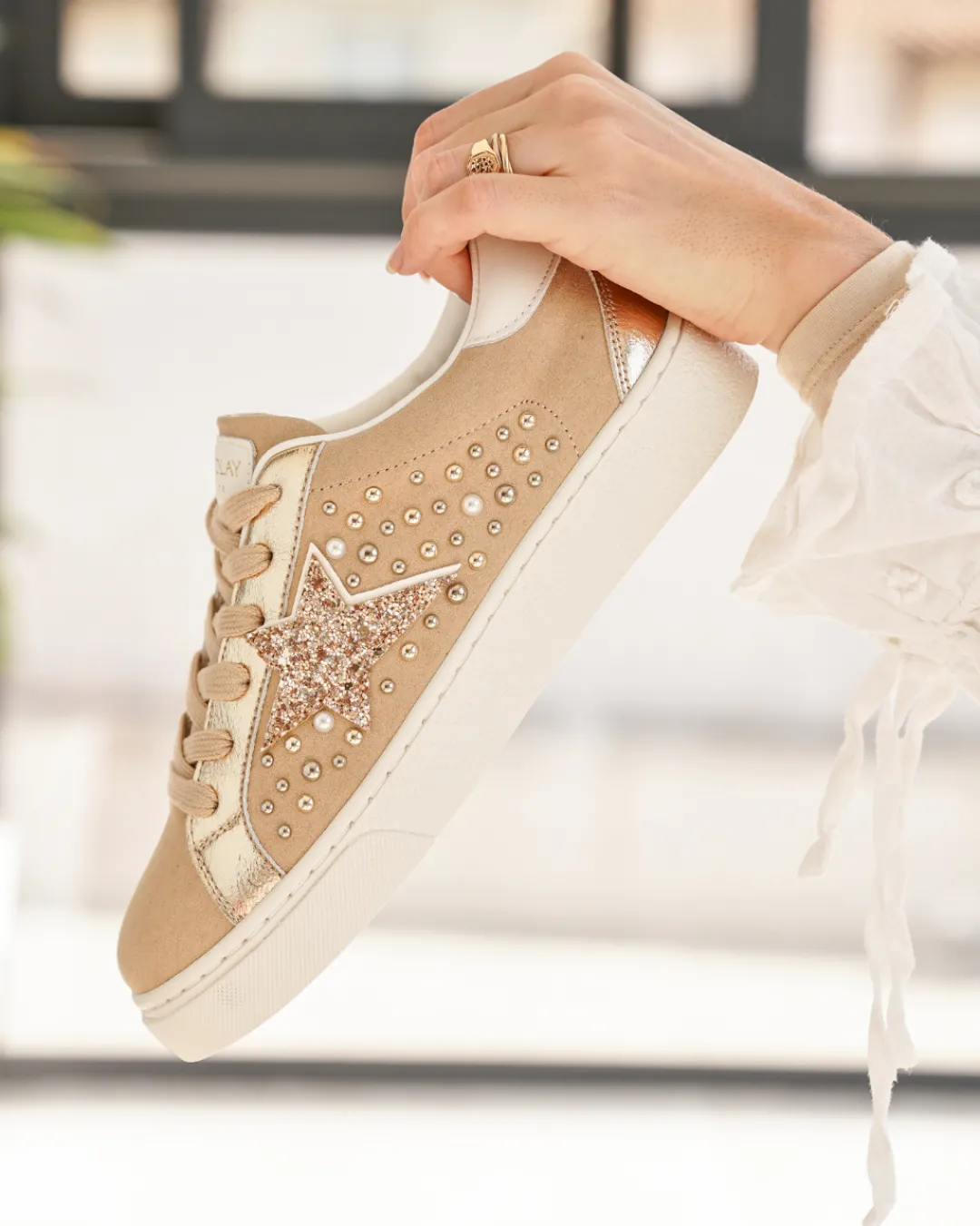 Discount Casual Mode Basket femme étoile à lacets - Orlane Taupe