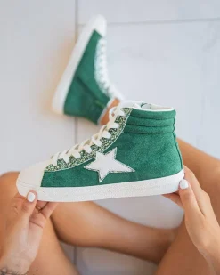 Discount Casual Mode Basket femme étoile e montante à lacets - Inaya Vert