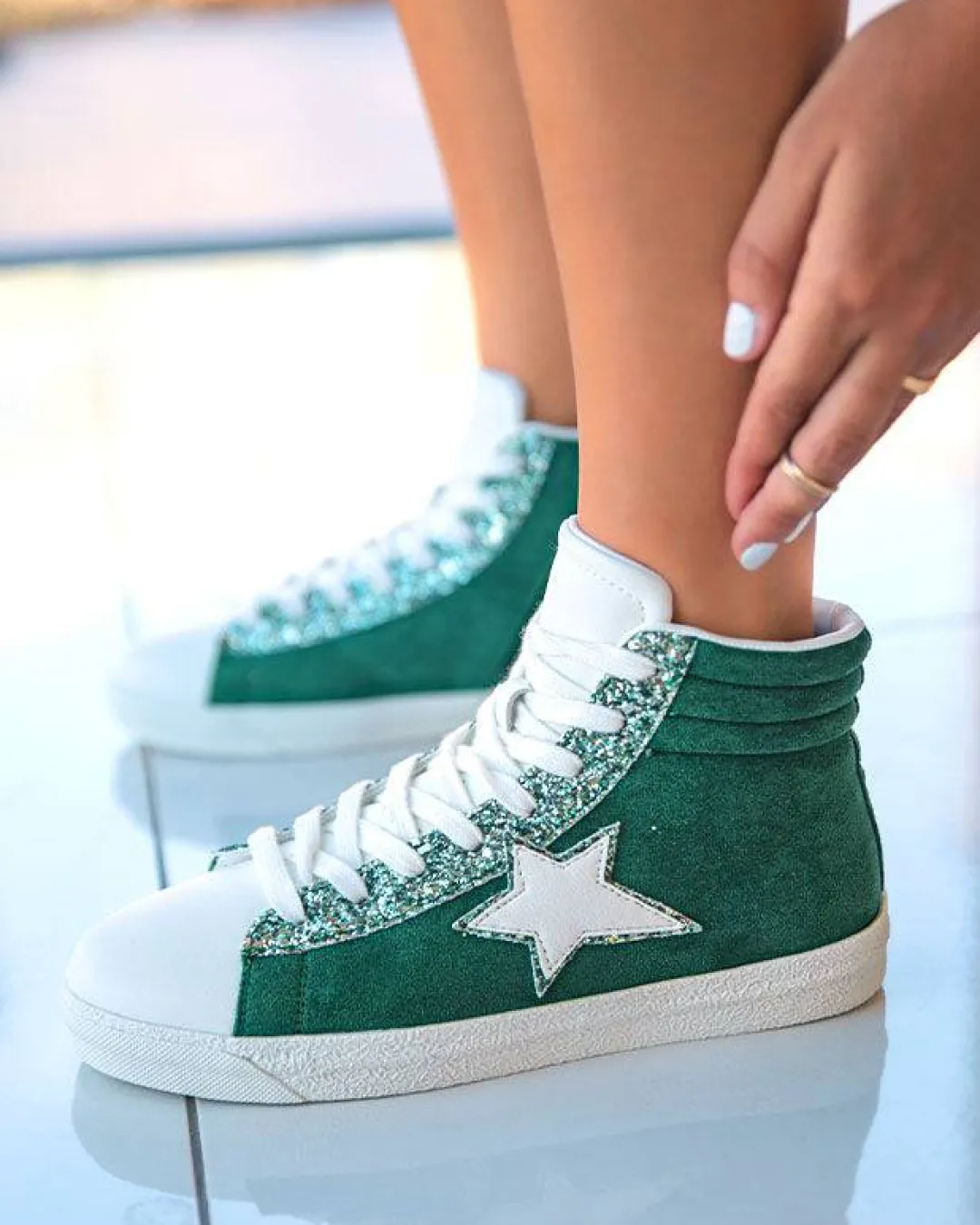 Discount Casual Mode Basket femme étoile e montante à lacets - Inaya Vert
