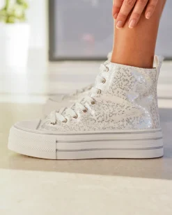 Clearance Casual Mode Basket montante femme ée à lacets - Norah Argent
