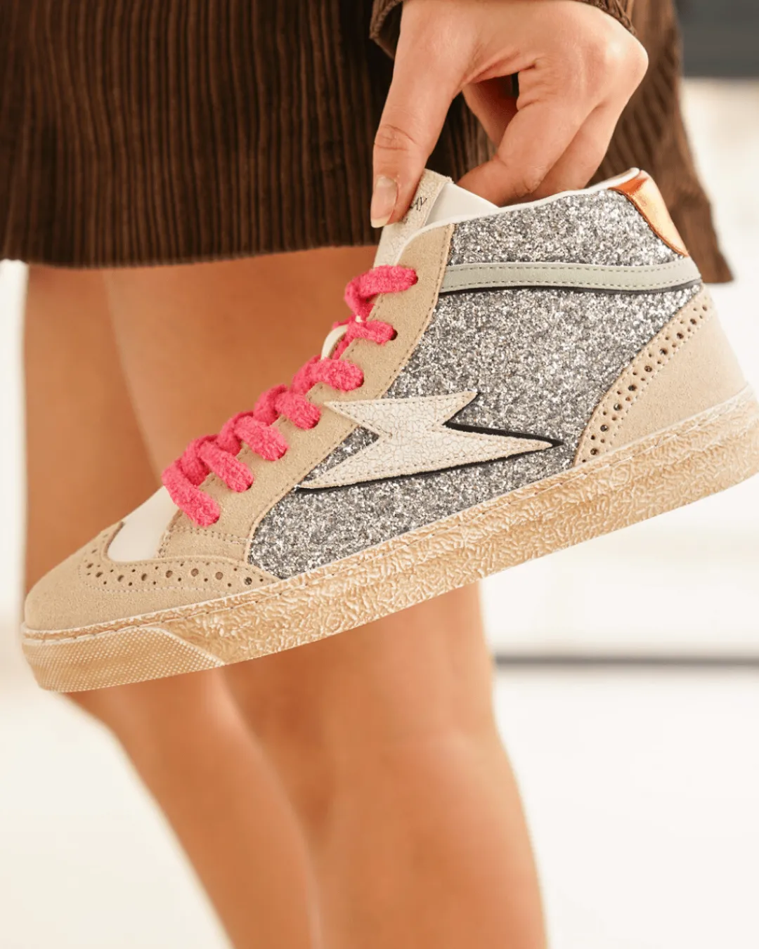 Fashion Casual Mode Basket montante femme ée à lacets - Amina Argent