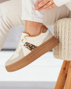 Outlet Casual Mode Basket semelle marron femme léopard à lacets - Nadège Leopard