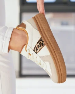 Outlet Casual Mode Basket semelle marron femme léopard à lacets - Nadège Leopard