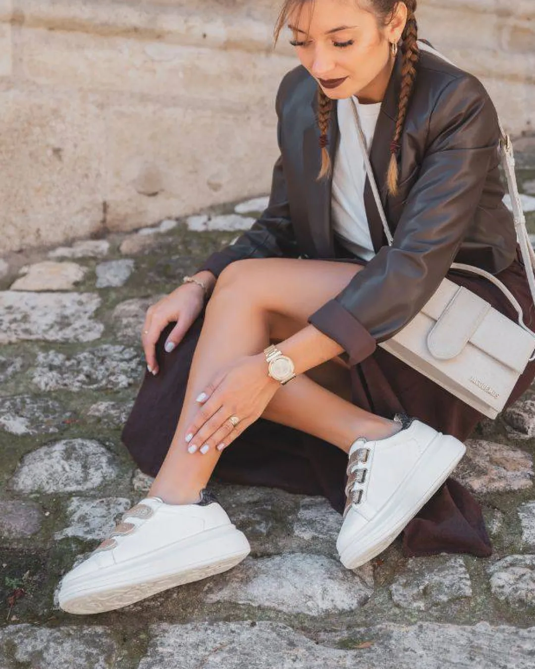 Best Casual Mode Basket sneakers femme blanche à scratch - CL24 GOLD Or