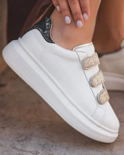 Best Casual Mode Basket sneakers femme blanche à scratch - CL24 GOLD Or