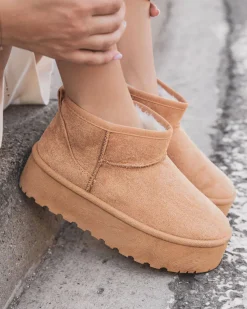 Outlet Casual Mode Bottines femme fourrées à semelle épaisse - Émilie Camel