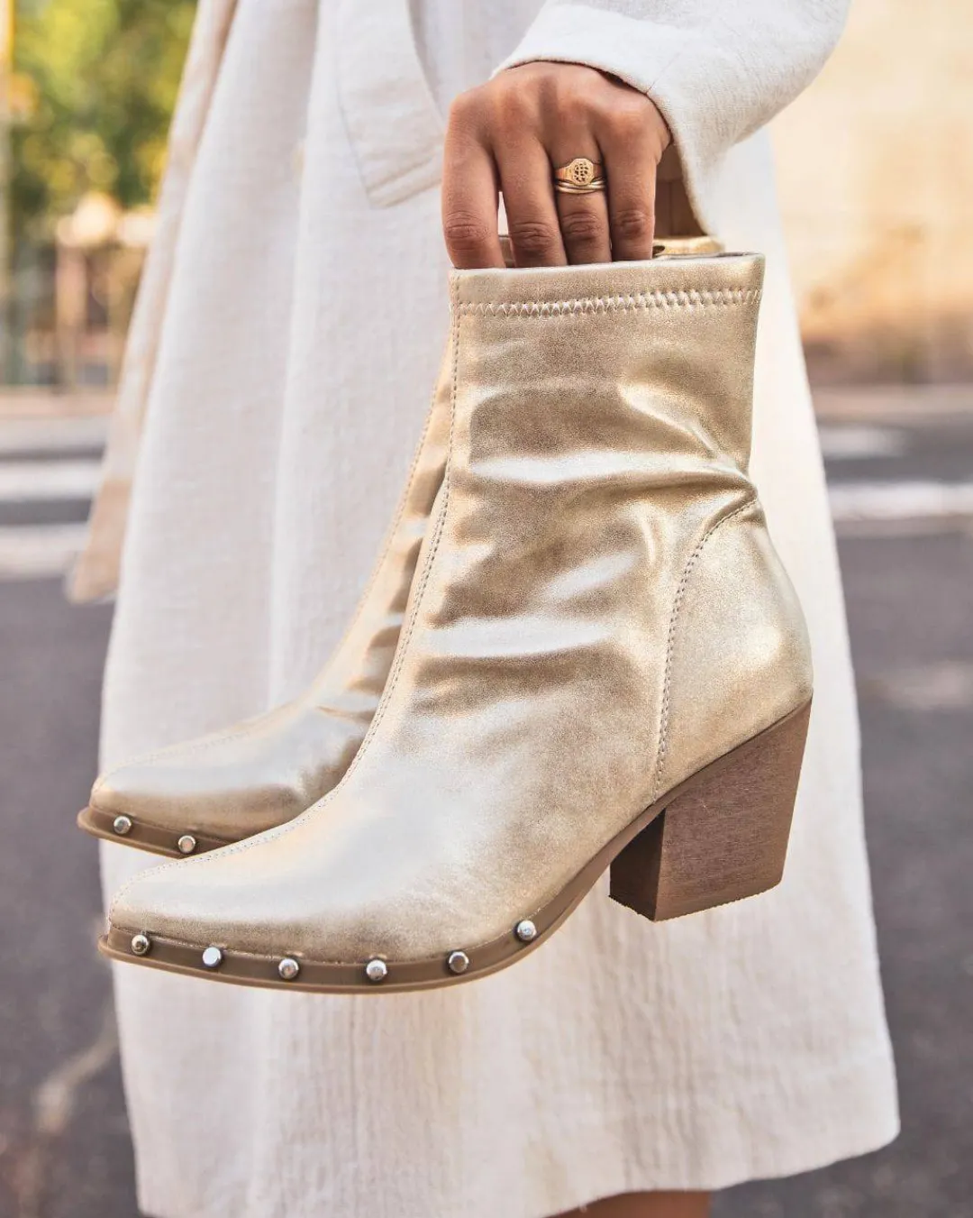 Best Casual Mode Bottines femme dées à talon avec clous - Jamie Or