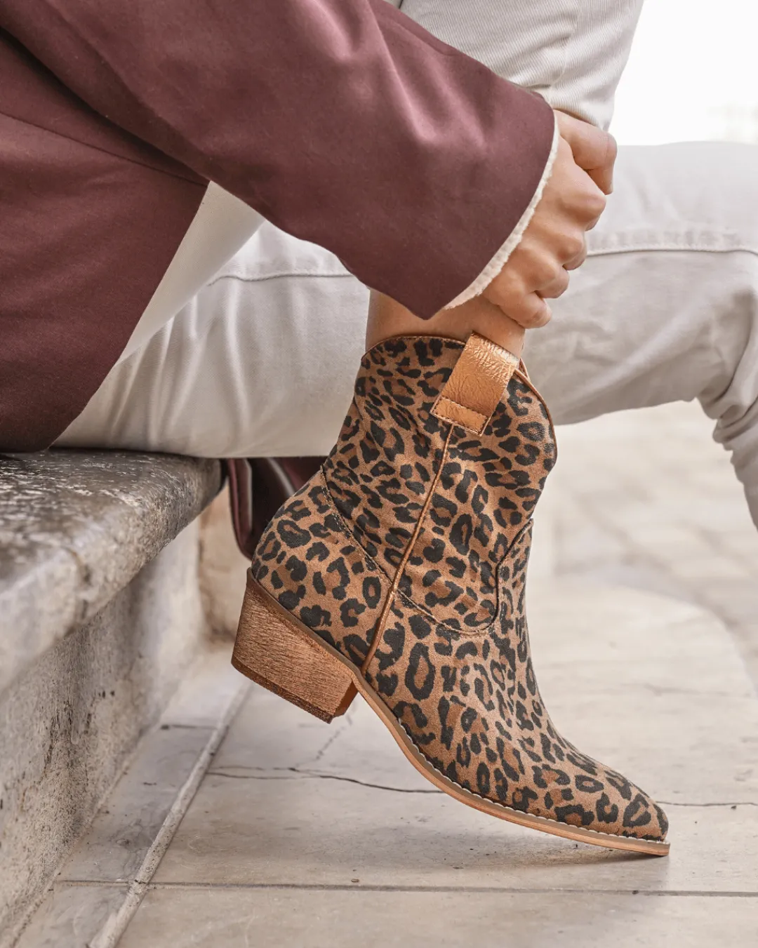 Clearance Casual Mode Bottines femme léopard santiags à talon - Suzie Leopard