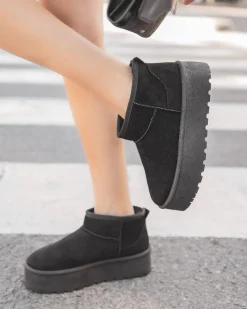 Sale Casual Mode Bottines femme es fourrées à semelle épaisse - Émilie Noir