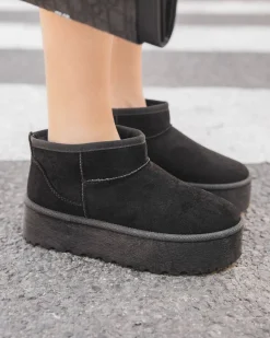 Sale Casual Mode Bottines femme es fourrées à semelle épaisse - Émilie Noir
