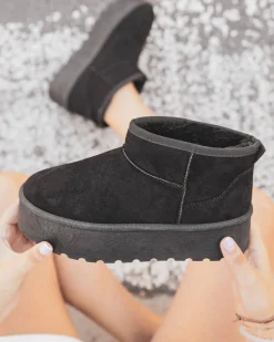 Sale Casual Mode Bottines femme es fourrées à semelle épaisse - Émilie Noir
