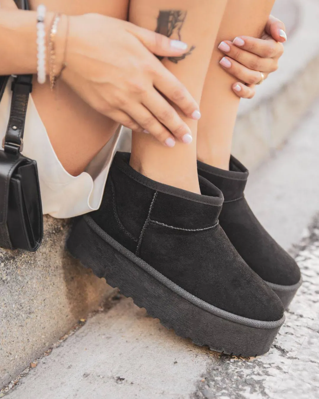 Sale Casual Mode Bottines femme es fourrées à semelle épaisse - Émilie Noir