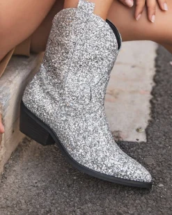 New Casual Mode Bottines femme santiag ées à talon - Olivia Argent