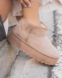 Online Casual Mode Bottines femme fourrées à semelle épaisse - Émilie Taupe
