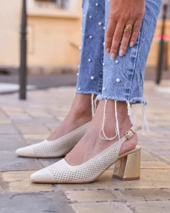 New Casual Mode Escarpins femme dés à talon carré - Marguerite Or
