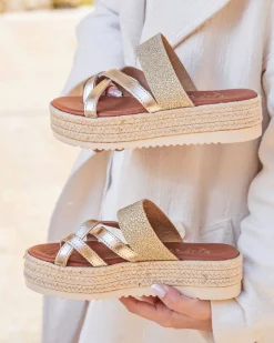 Online Casual Mode Mule femme platefme en cuir dée - MJNP99 Or