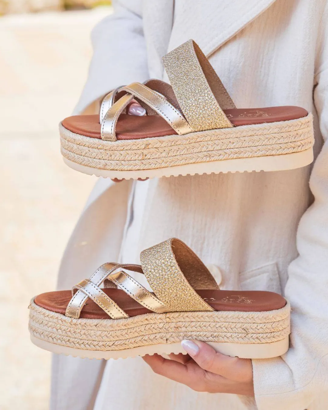 Online Casual Mode Mule femme platefme en cuir dée - MJNP99 Or