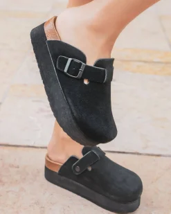 Fashion Casual Mode Sabots femme en CUIR avec boucle - Clara Noir