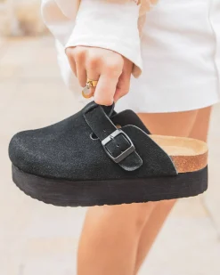 Fashion Casual Mode Sabots femme en CUIR avec boucle - Clara Noir