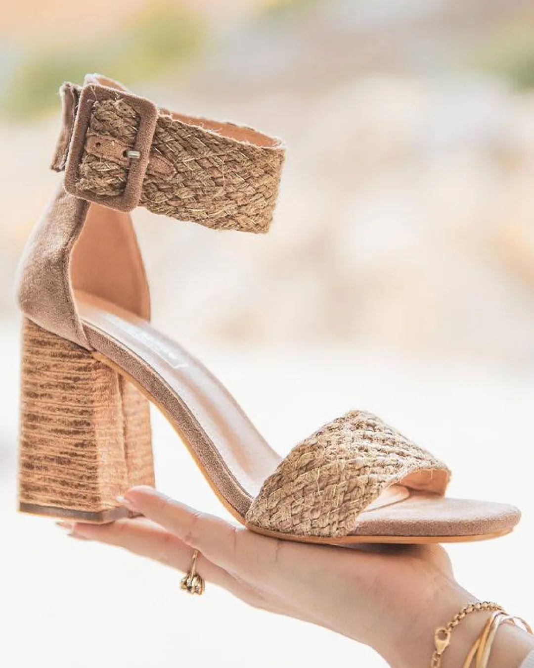 Online Casual Mode Sandale femme à talon carré - Léonie Taupe