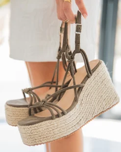 Online Casual Mode Sandale femme compensé corde daim - Flavie Kaki
