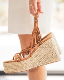 Hot Casual Mode Sandale femme compensé corde daim - Flavie Camel