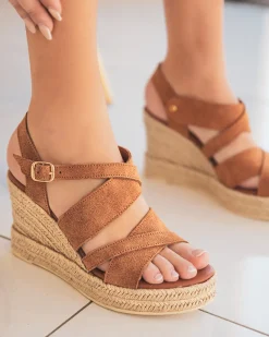 New Casual Mode Sandale femme compensé CUIR - MJNP91 Camel