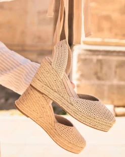 Outlet Casual Mode Sandale femme compensée - Eliette Beige