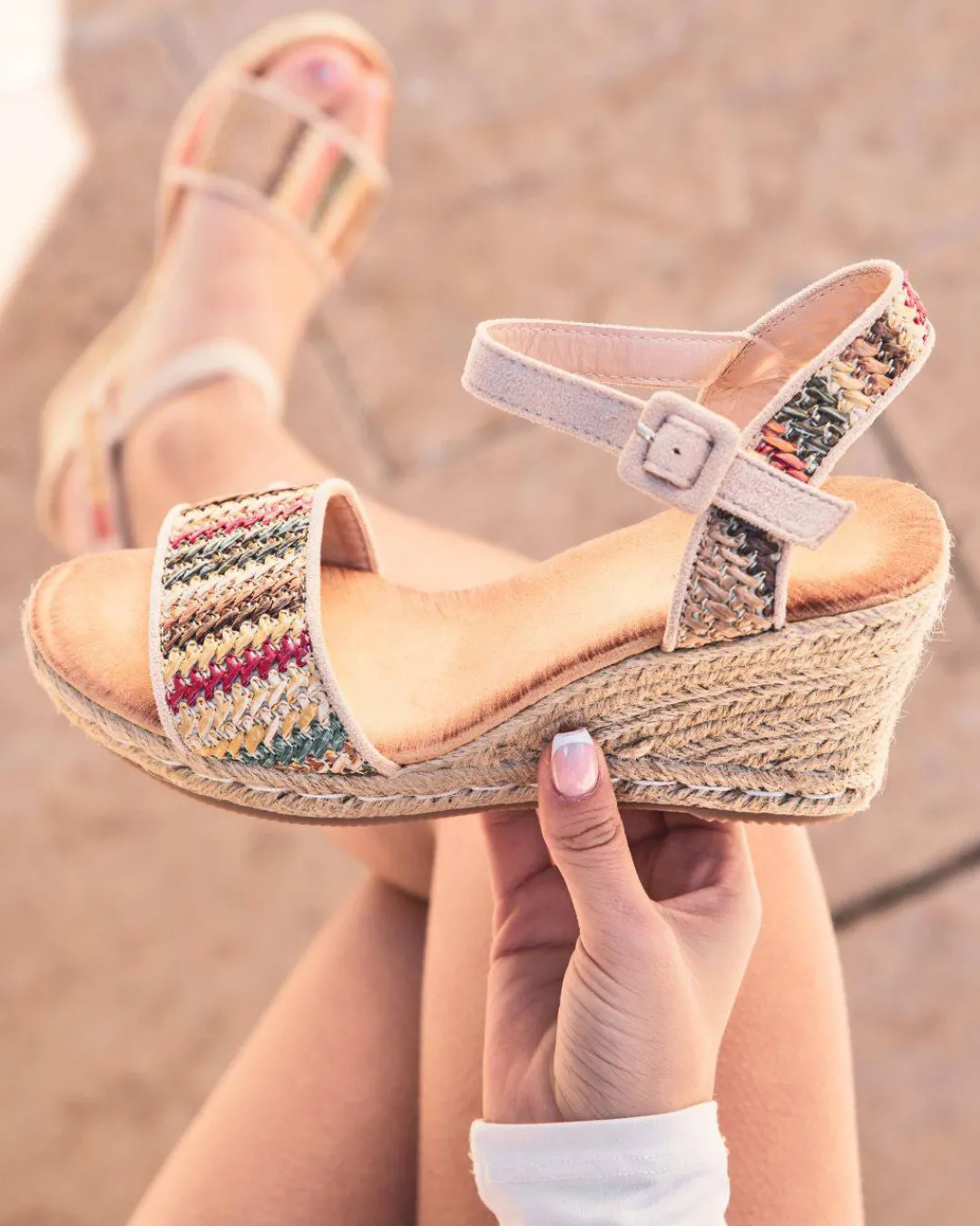 Sale Casual Mode Sandale femme compensée - Sana Beige